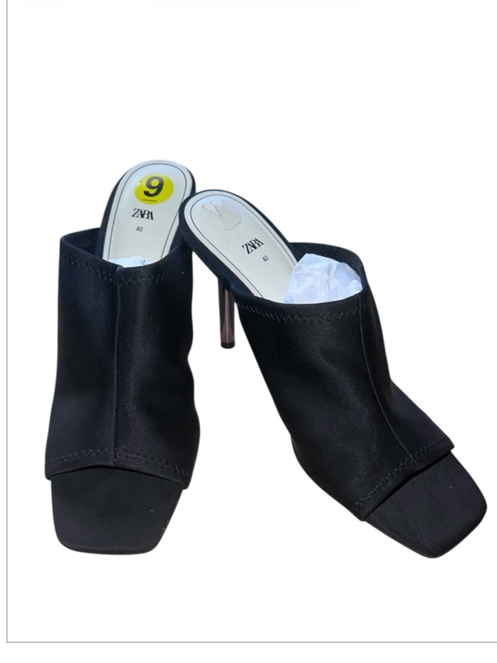 Zara Black Slip-On Square-Toe Stiletto Mules